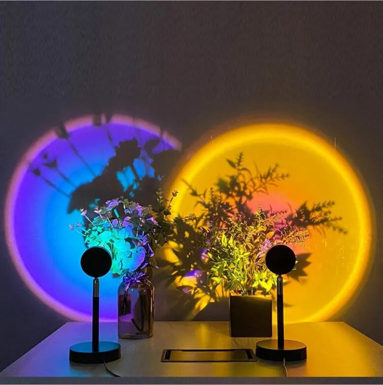 SXI LED NATTLIGHTER USB Rainbow Sunset Red Projector Sun Projection Desk Lamp för sovrum Bar kaffebutik Väggdekoration Lighti231R