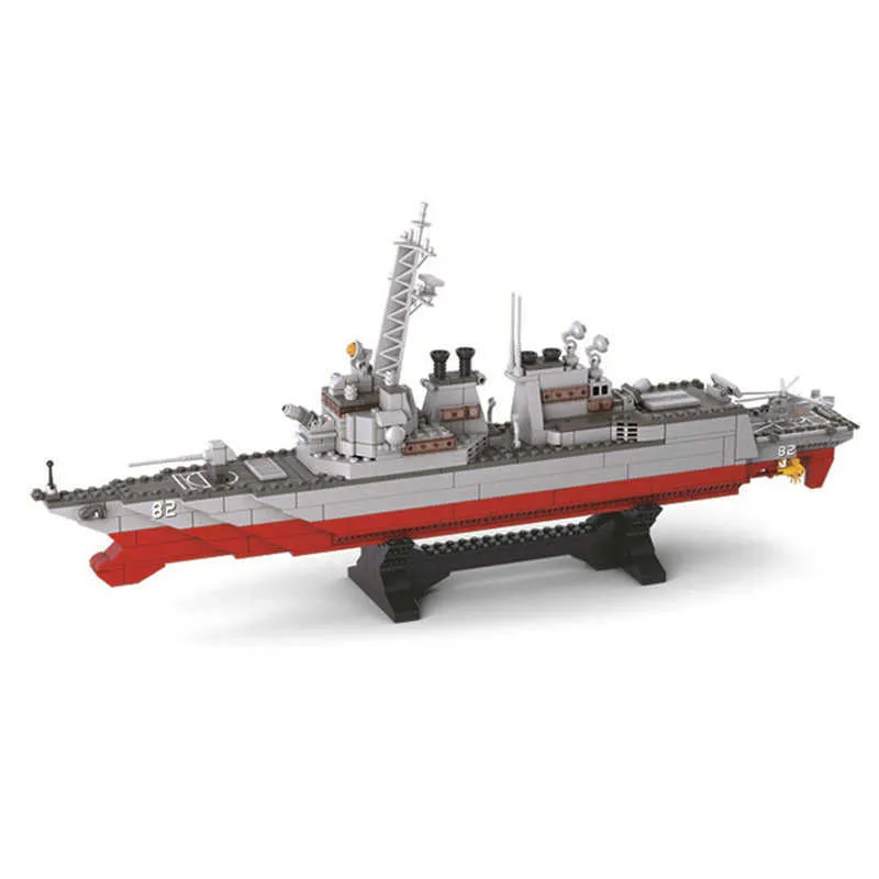 Sluban Building Blocks Aircraft Carrier Battle Group Destroyer Carrier Assembly Model Assembleren Toy Ship Gifts voor kinderen Y0808