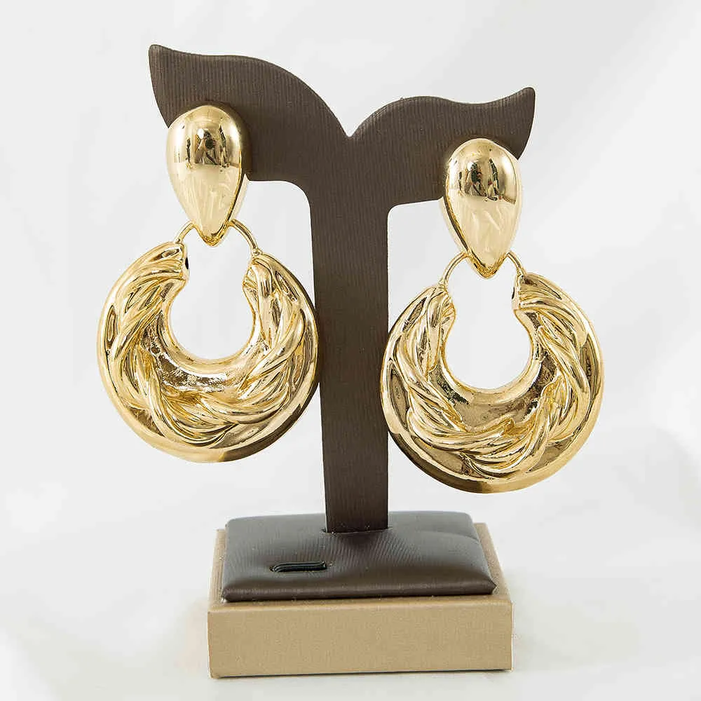Grandes boucles d'oreilles rondes pour femmes, bijoux à la mode, pendentif couleur or, accessoires lumineux Design 2021