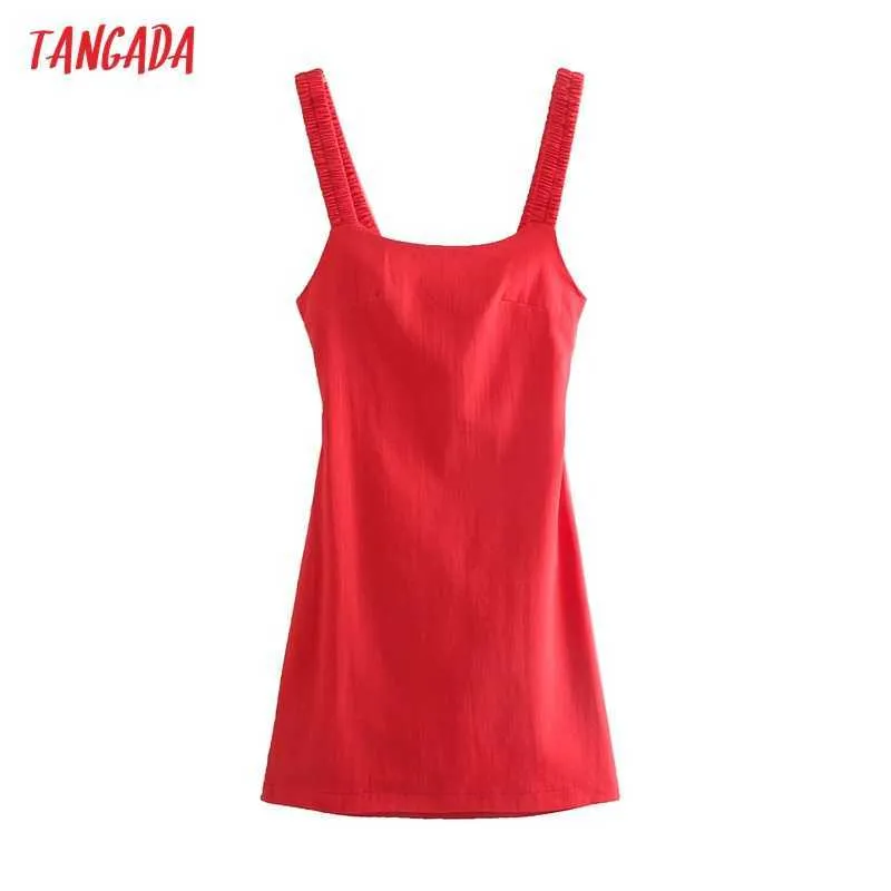 Tangada Femmes Rouge Dos Nu Robe Sangle Sans Manches Mode Dame Robes D'été Robe QD52 210609