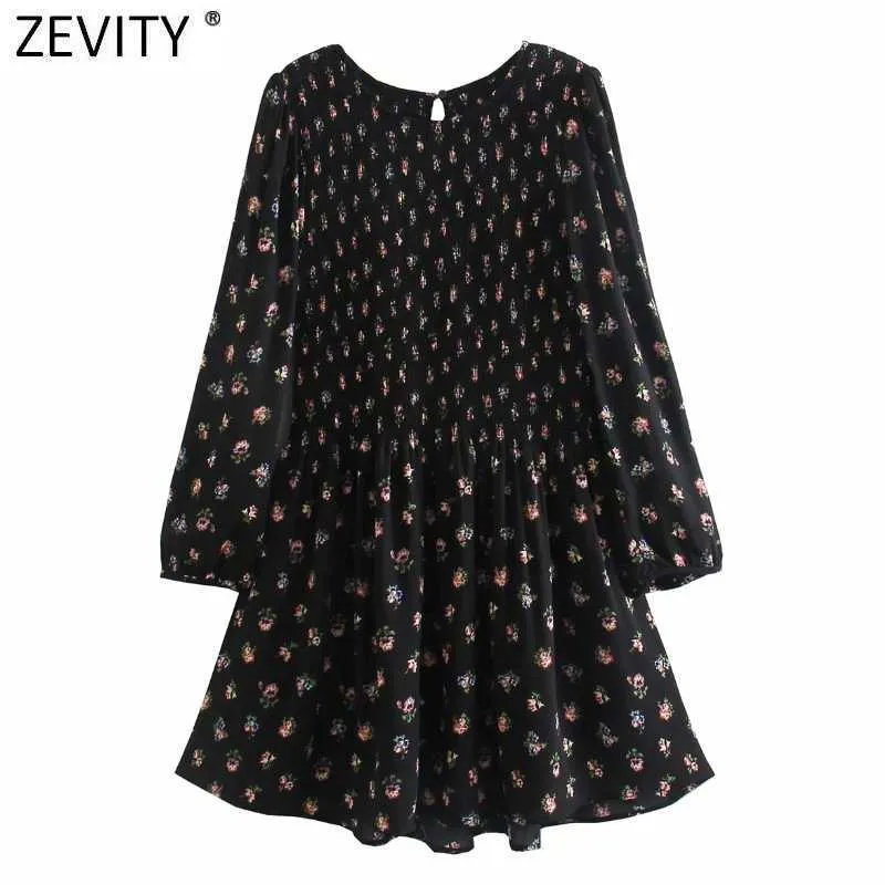 Zevity kobiety elegancki kwiatowy druk elastyczny plisowany projekt casual smukła sukienka żeński elegancki rękaw puff kimono vestidos ds8225 210603