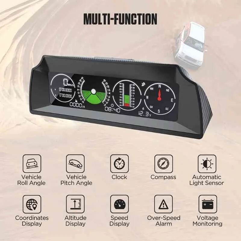 Auto GPS HUD Neigungsmesser Neigungsmesser Multifunktionsfahrzeug Elektronischer Kompass Übergeschwindigkeitsalarm mit LCD-Head-Up-Display