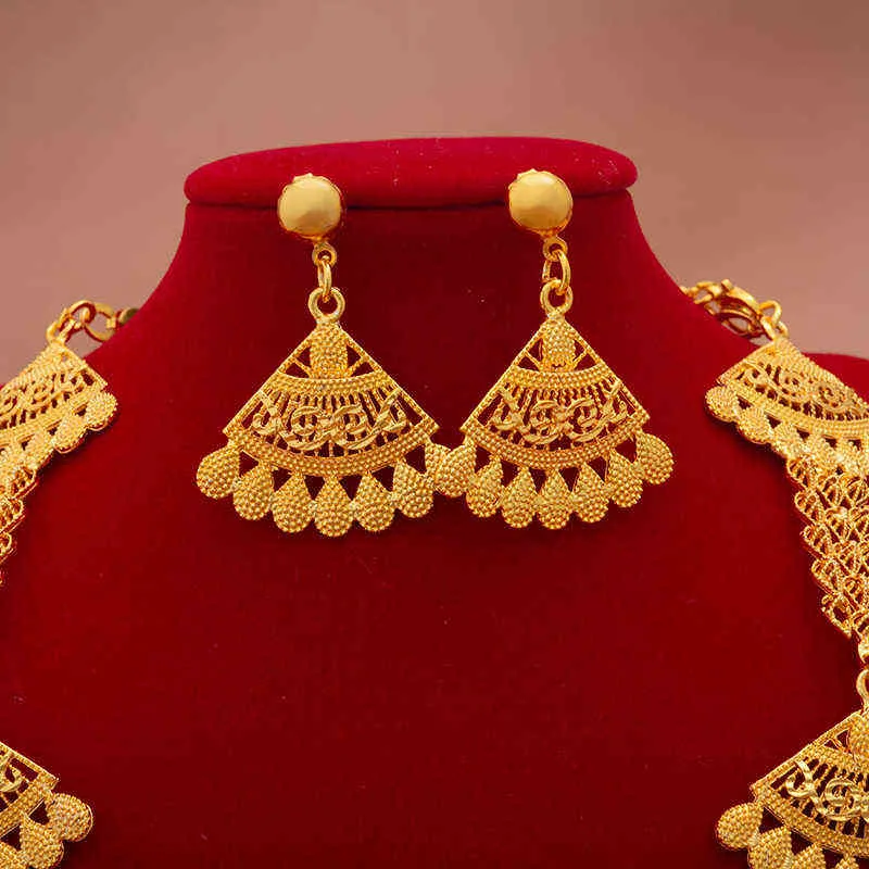 24K luxe Dubai sieradensets van hoge kwaliteit goudkleurig uniek ontwerp bruiloft ketting oorbellen sieraden set 2112046853706