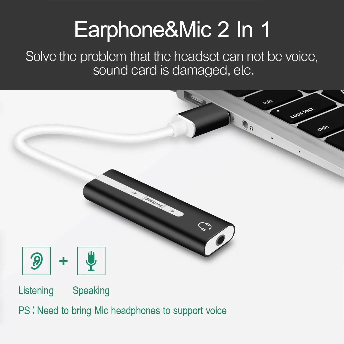 USB HUB 2 IN 1 USB Externe Soundkarte C / 3,0 bis 3,5 mm Klinke Audio Mikrofon Kopfhörer Adapter für MacBook PC Laptop