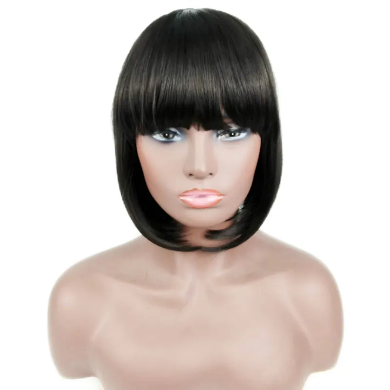 35 cm synthétique Bobo perruque Simulation perruques de cheveux humains postiches pour les femmes noires et blanches qui ont l'air réel 741A #