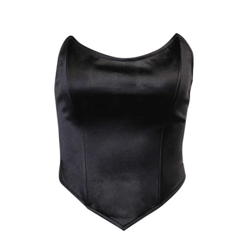 Beyouare Sexy Silk Women Tube Tops Solid Sleeveless Asymmetric Slim Skinny Corset Cropped Top 2021 Summer Casual Elegant Bustier Y0622