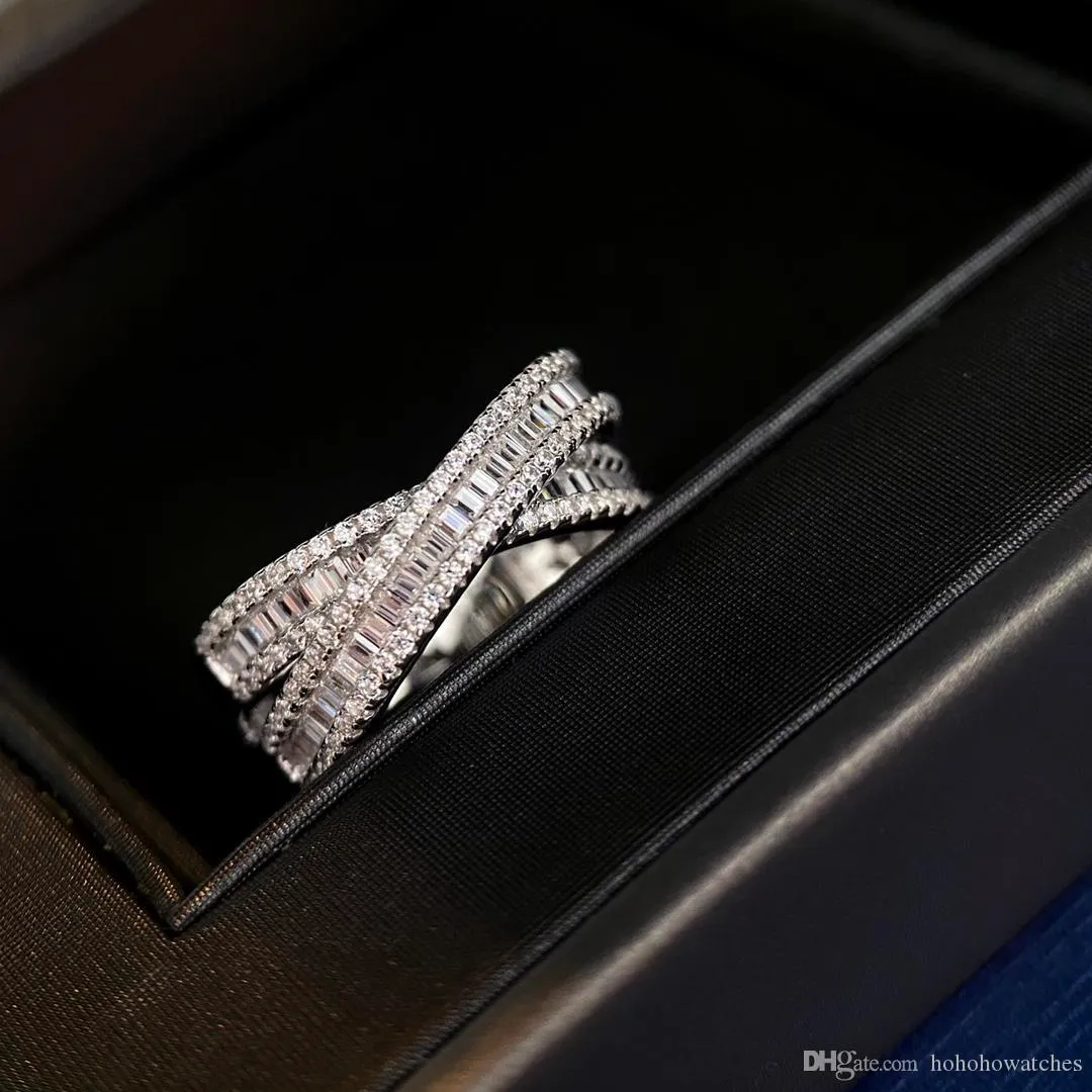 Luksusowy projektant biżuterii Komanki z bocznymi kamieniami 925 SREBRINL SREBRNE 18 -KLET ZŁOTA PIERŚCIEŃ zaręczynowy Bague Dame Brand Diamond 221O