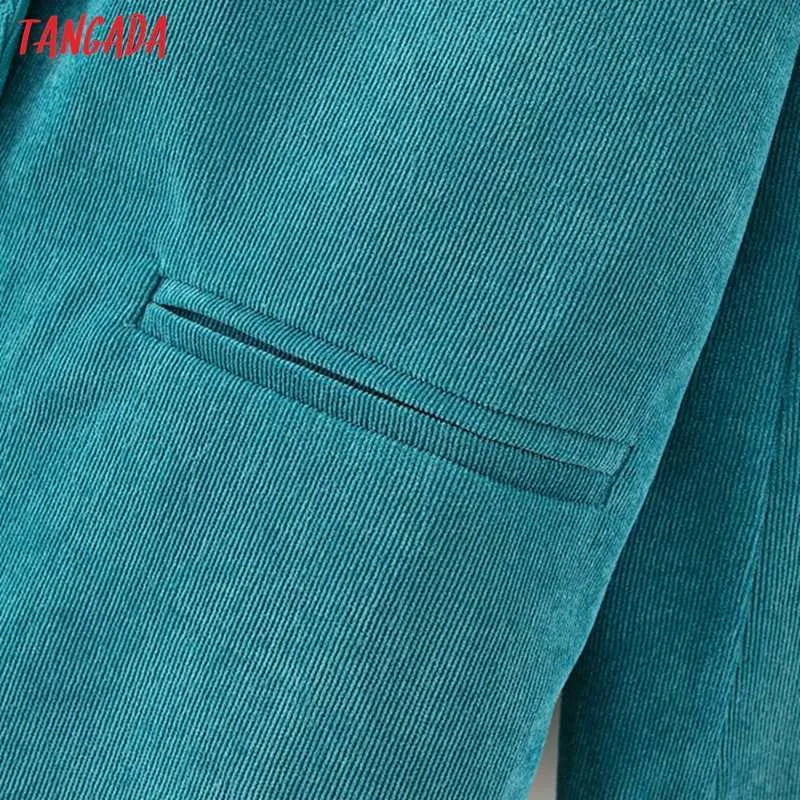 Tangada Herbst Winter Frauen Cord Blazer Mantel Vintage Lange Hülse Weibliche Oberbekleidung Chic Tops DA149 211019