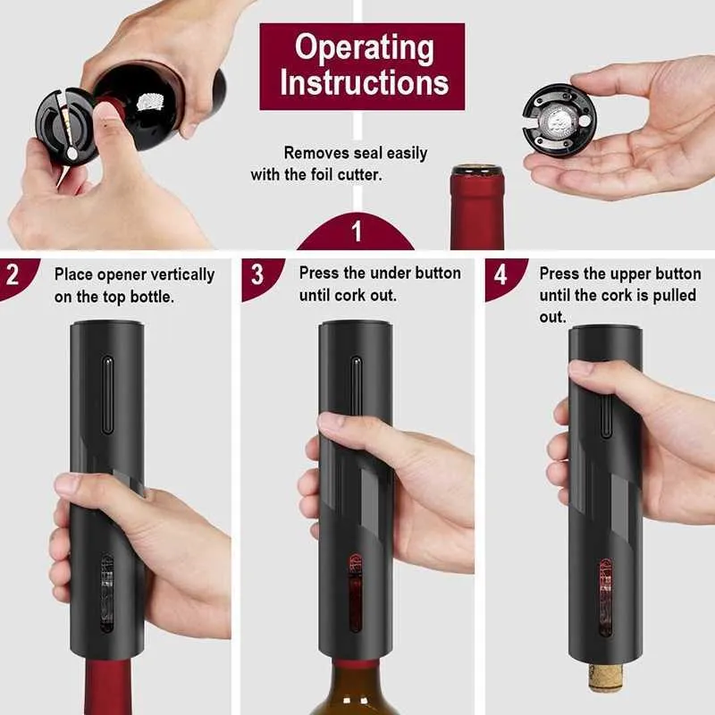 AYEVIN ouvre-bouteille automatique électrique rouge ouvre-vin bouchon rapide vin tire-bouchon coupe-feuille liège outil 210915
