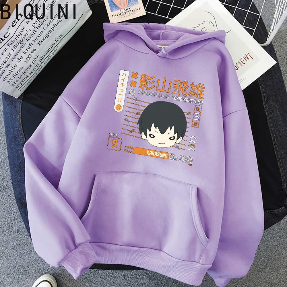 Kageyama Tobio Print Fly High Anime Bluzy Kobiety / Mężczyźni Cutevize Swetry Harajuku Bluzy Kawaii Luźne Streetwear Wram Y0820