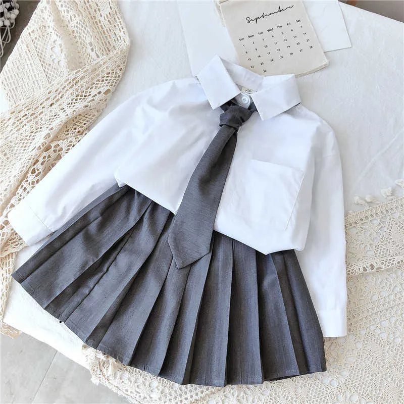 Gooporson mode koreansk långärmad blus cardiganskjirt med slips falla små tjejer kläder skola enhetliga barn outfit x0902