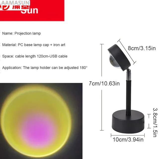 レインボーサンセットプロジェクターナイトサンセットランププロジェクター雰囲気LEDナイトライトホームコーヒーショップバックグラウンドウォールデコレーションColorFU238X