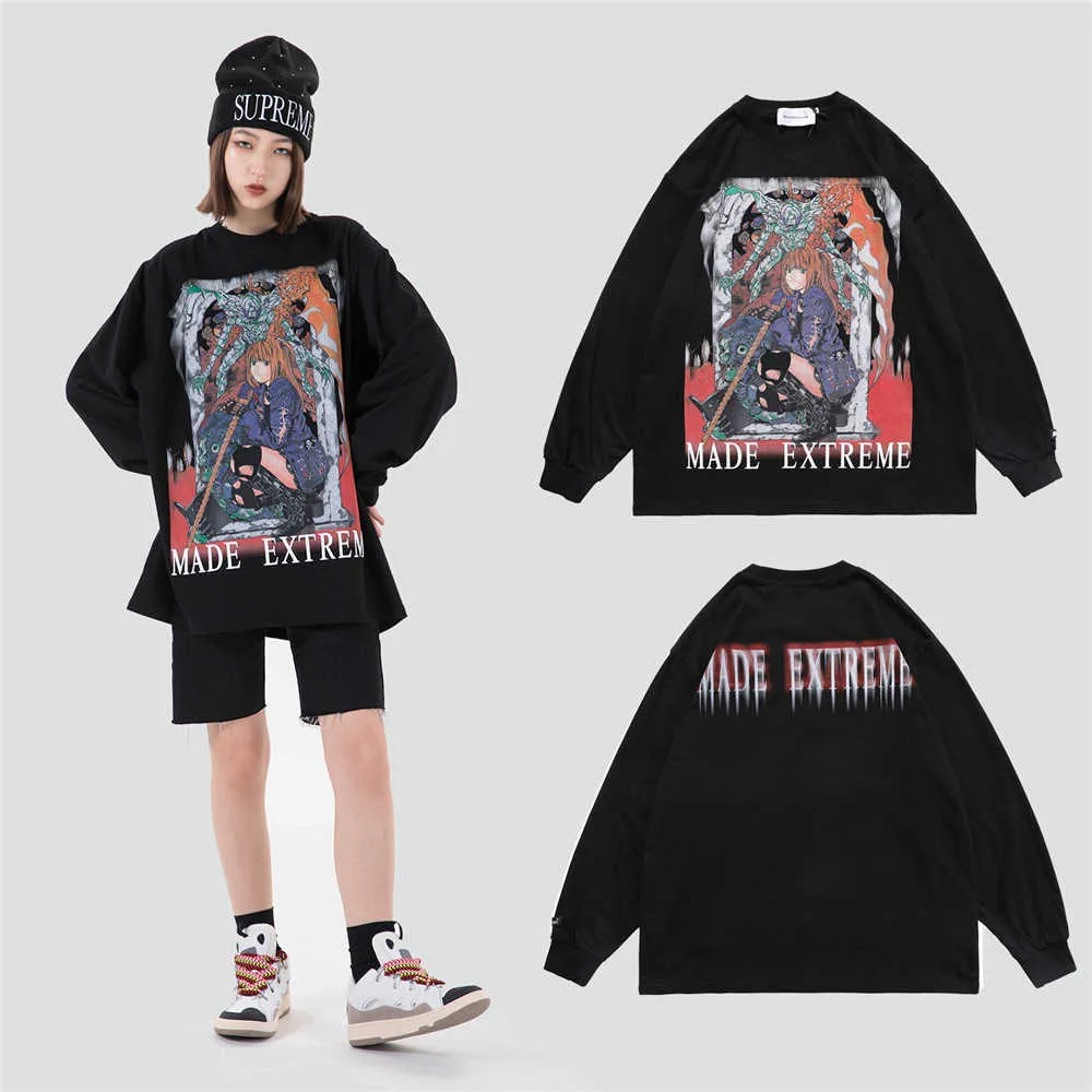 LINDSEY SEADER Herren T-Shirt Hip Hop Langarm Sweatshirt Cartoon Mädchen Gedruckt Oversize Harajuku Tops T-Shirts Anime Kleidung 210706