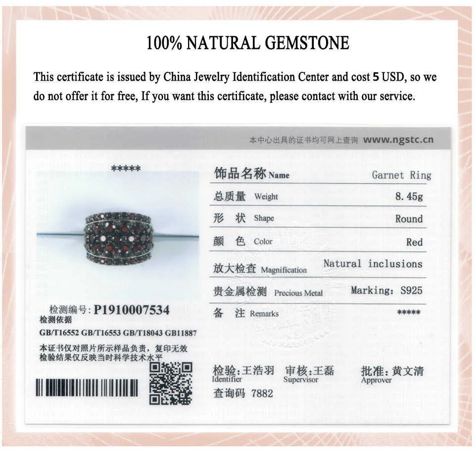 Hutang Silver Bague 925 Gemstone 5.5ct Red Garnet PomeGranate Anneaux de bijoux fins pour femmes pour Noël