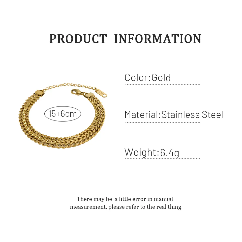 Monlansher minimalistisk guldfärg platt kedja armband texturerat titan stålarmband mode street stil smycken för kvinnor