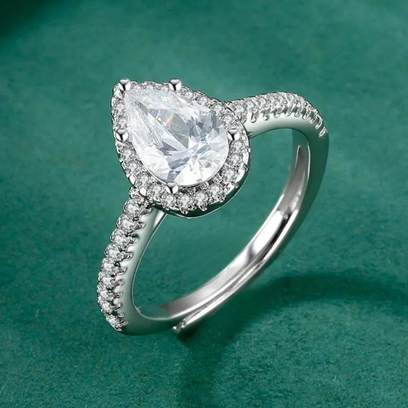 2021 Новый стиль S925 серебряная водяная капля моросопированного моронита алмазное кольцо открывается регулируемое предложение свадьба роскошь женские украшения