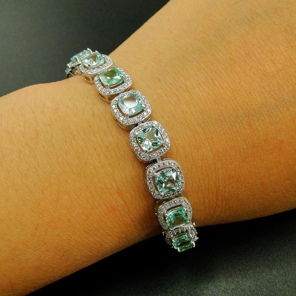 100% 925 Bracelet en Argent Sterling Tanzanite Vert Spinelle 5mm pierre Femmes Bracelet pour cadeau 210524