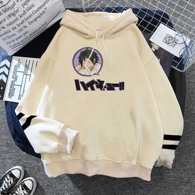 Janpanese Anime Haikyuu Shoyo Hinata Sweats à capuche Harajuku Funny Cartoon Graphic Streetwear surdimensionné hiver kaki Sweatshirts mâle Y0804