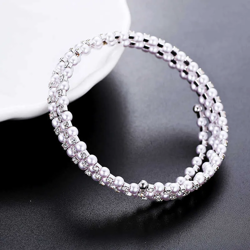 Estilo coreano imitação de pulseiras de pérolas multi camada com cristal strass braceletes para casamento nupcial q0717
