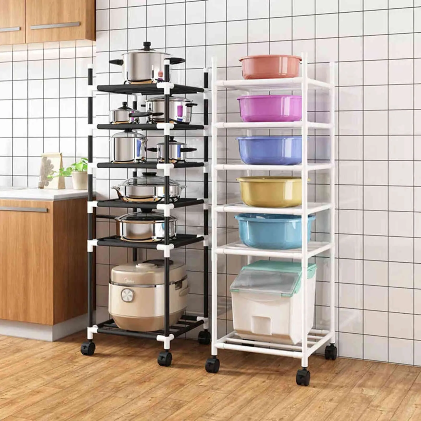 Kitchen Organizer Racks Floor Pot Washbasin Storage Basin Kitchenware Rack Shelf 211112