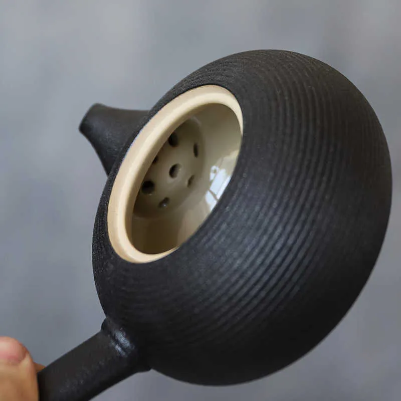 LUWU Black Stoviglie in ceramica Kyusu Teasts Handmade Chinese Tea Pot 165ml 210724