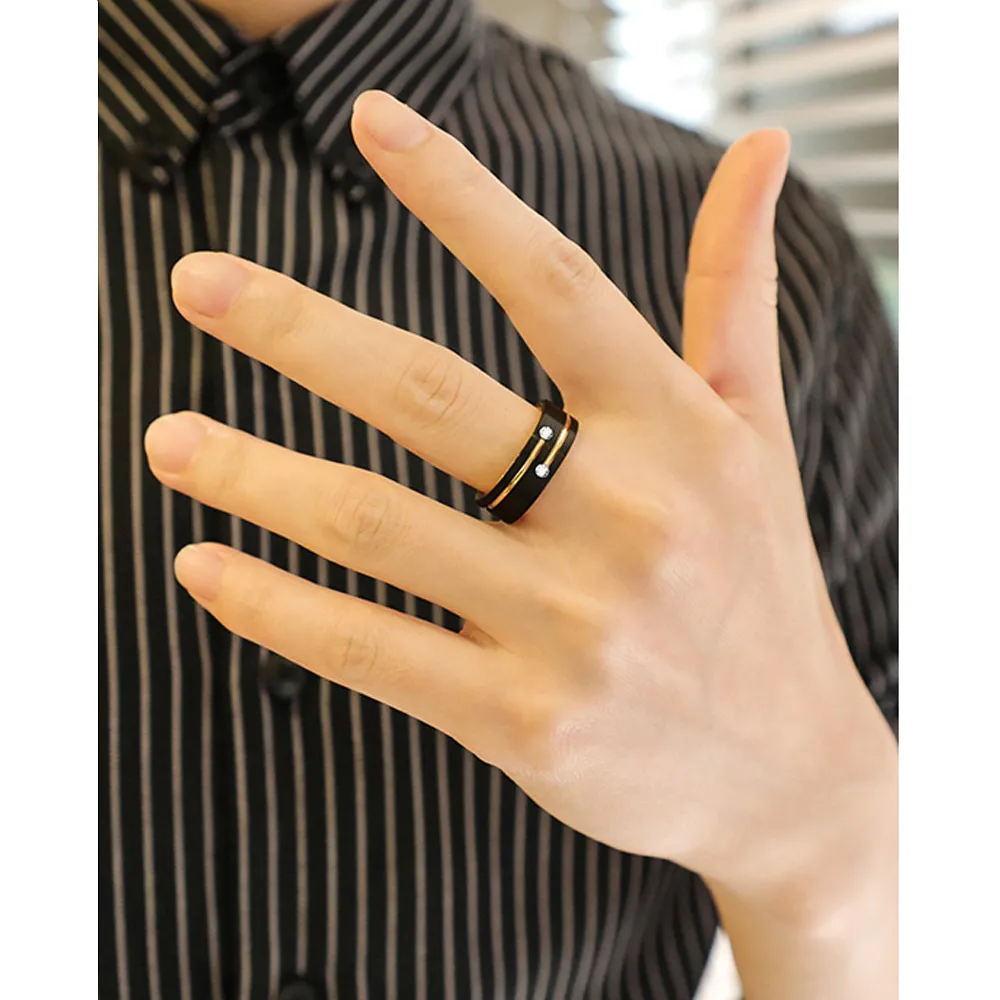 Męski Tungsten Pierścień z węglikiem czarny i złoty kolor 8 mm ślubny dla mężczyzn AAA Cubic Cyrronia Biżuteria Rozmiar 6-133383