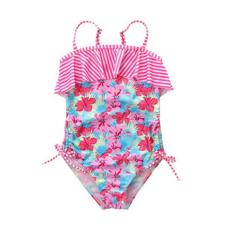 Summer Baby Girls Swimwear Striped Cartoon Rabbit Horse Flowers Swimsuit Children Clothes E081 210610