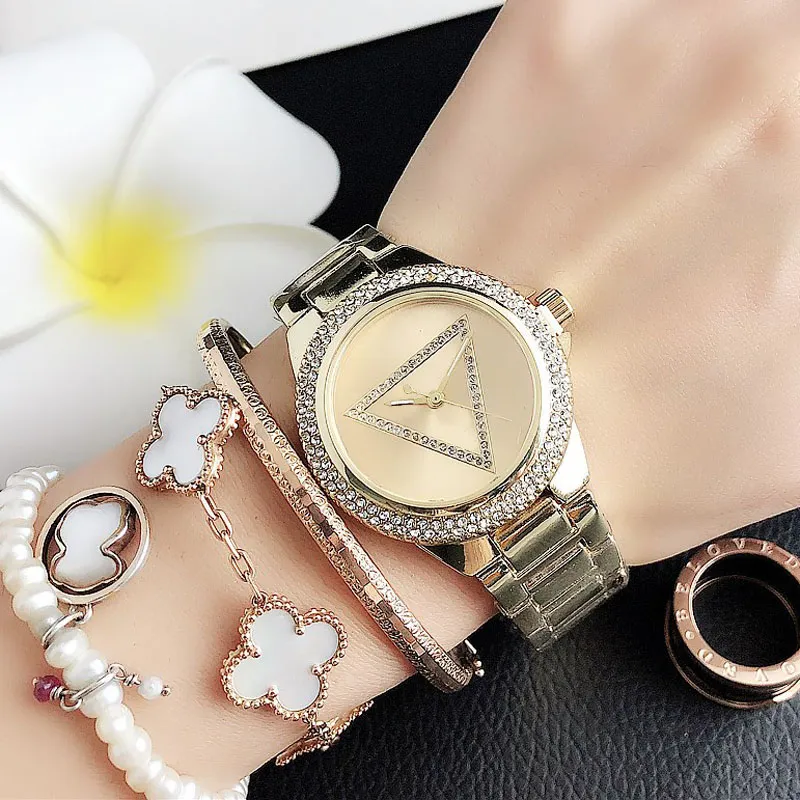 Kwarcowe zegarki na nadgarstki dla kobiet Trójkąt Kryształowy styl metalowy stalowy zespół GS24229M