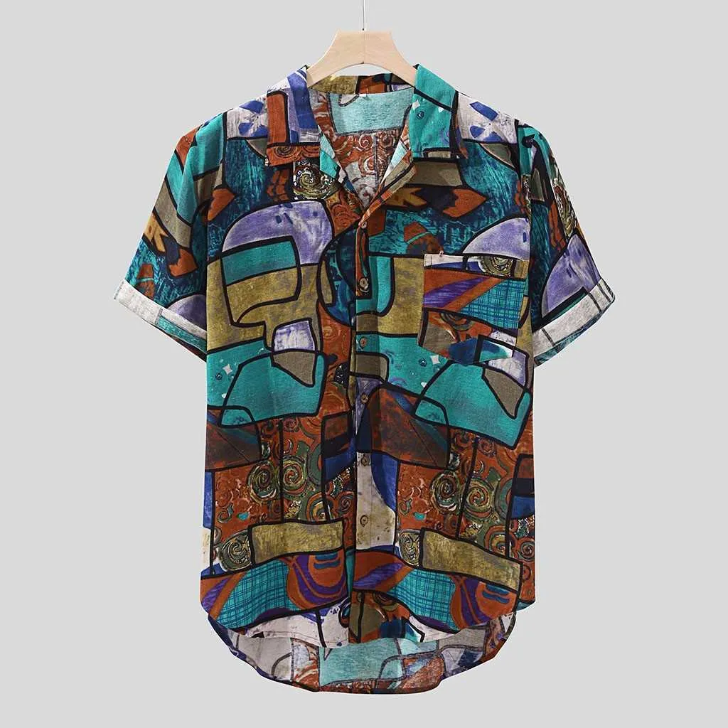 Womail Arrivées Casual Imprimer Marque Chemise Hommes À Manches Courtes Bouton Tops Lâche Mode Plage Hawaïenne M-4XL 210629