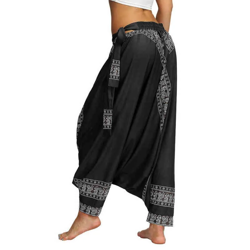 New Womens Harem Yoga Pants,Adjustable Waistband High Waist Casual Beach Pants Baggy Hippie Boho Aladdin Pants H1221