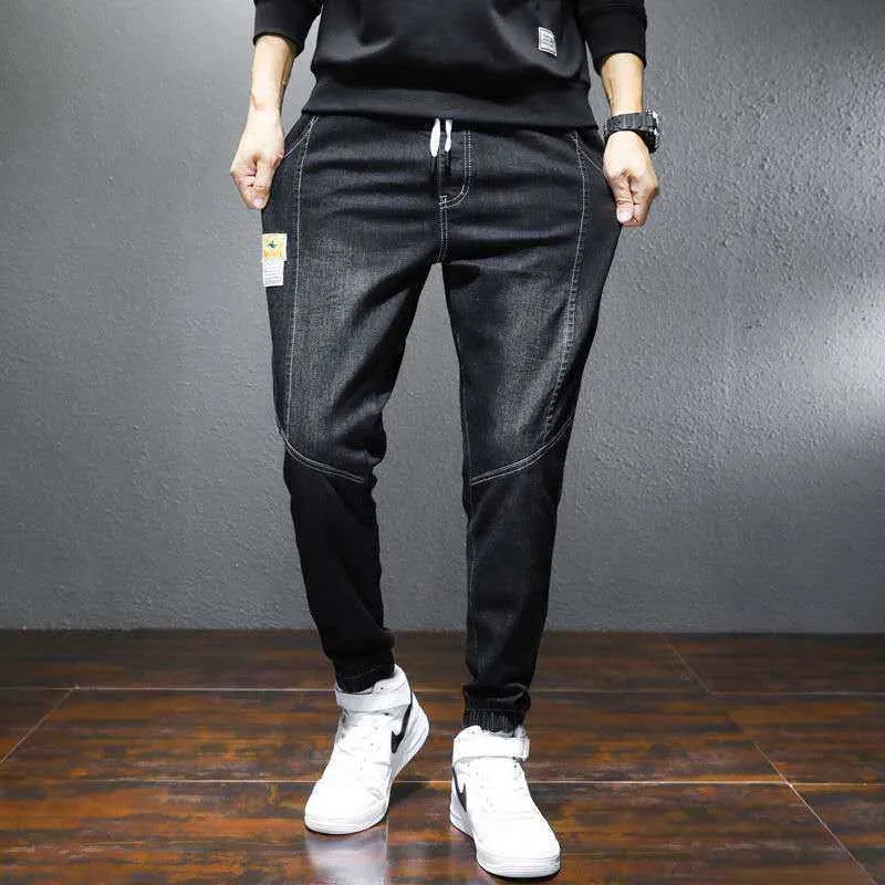 Jeans men's trendy brand hip-hop autumn and winter new loose tooling harem pants nine points casual trousers autumn X0621