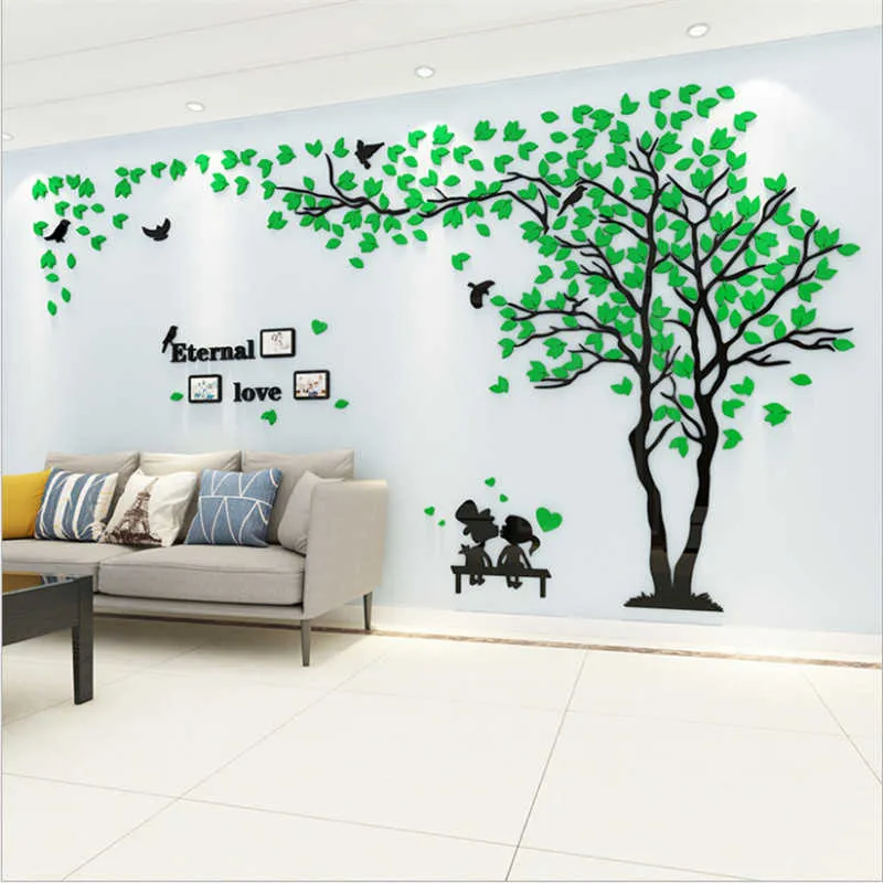 Bricolage grande taille autocollant mural arbre doux Couple Po décoration murale Art TV fond papier peint décor à la maison salon autocollants 210929