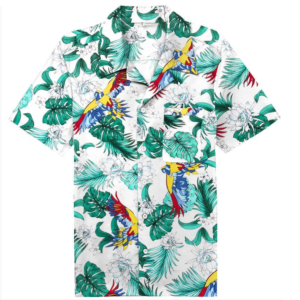 Été hommes chemise à manches courtes mode décontracté chemises hawaïennes paradis oiseau chemise mâle grande taille chemises boutonnées 210527