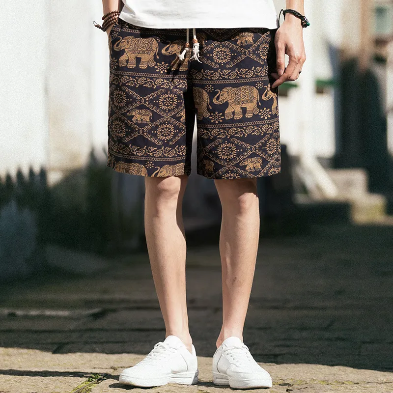 Shorts de plage Hommes Summer Hawaii Hommes Lin Shorts Lâche Droite Confortable Cordon Casual Hip Hop Homme Mens Shorts M5XL 210322