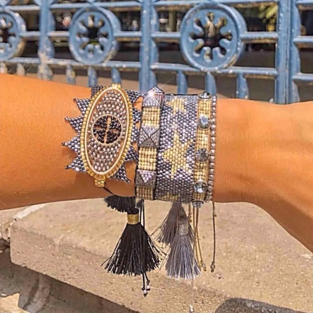 Bluestar mode armband 3d turkiska ögonarmband stjärna pulser mujer moda handgjorda kristall pärla tassel smycken 2021
