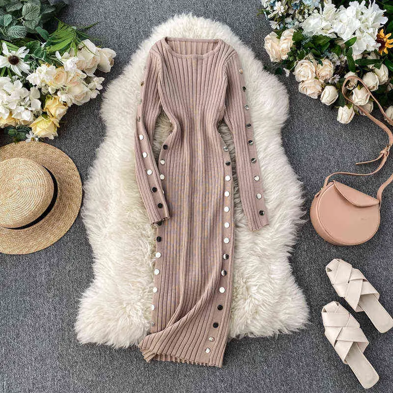 Vintage 2022 Schlank Taste Herbst Kleider Winter Pullover Bodycon Gestrickte Midi Bleistift Kleid Party Frauen Büro Weiche Vestidos G1214