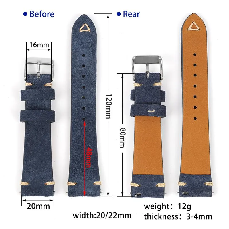 Ремешки для часов из мягкой замши, винтажные ремешки 20 мм 22 мм, высококачественный синий сменный браслет ручной работы с вышивкой272i
