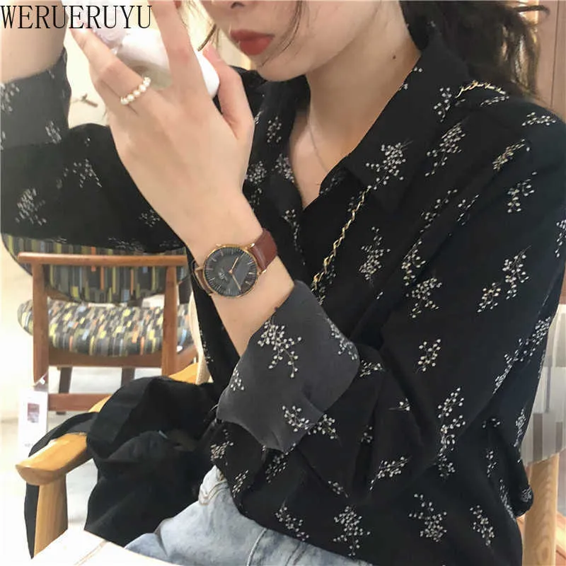 Werueruyu Blouses Vrouwen Koreaanse stijl Bloem Floral Shirts OL Office Wear Work Tops 210608
