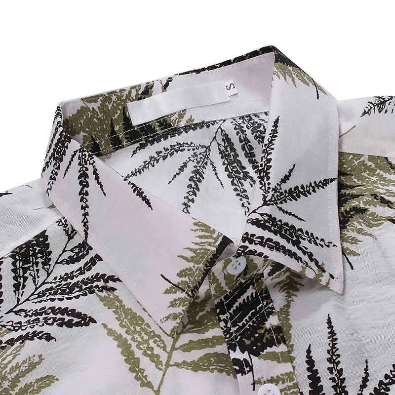 Höst Hawaiian Style Leaf Tryckt långärmad T-shirts Mens Mode Blomma Casual Slim Fit Button Up Tröja Camisa Male 210524