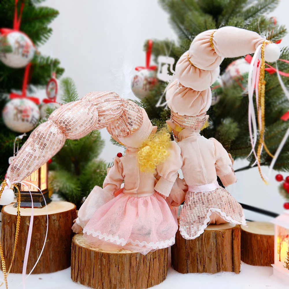 Розовые эльф пару плюшевые куклы мягкие игрушки елочные дерево кулон капля украшения висит украшения Год подарки для детей детей 211018