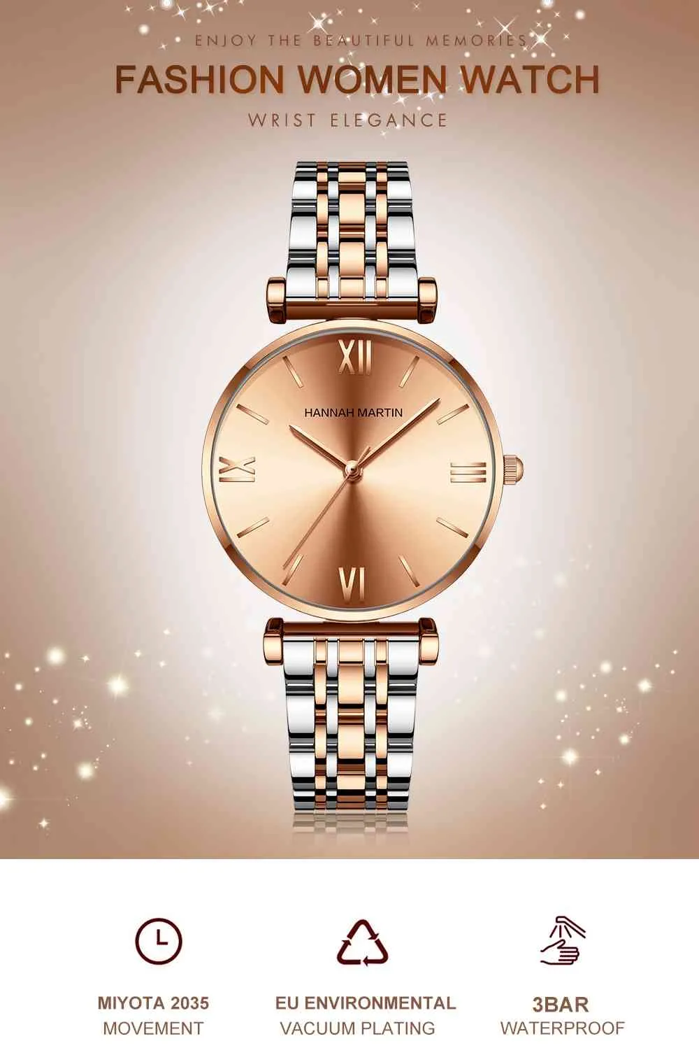 HANNAH MARTIN Ganze Rose Gold Armbanduhr Für Frauen Mode Quarz Uhren Luxus Klassische Design Weibliche Armbanduhren Wasserdicht