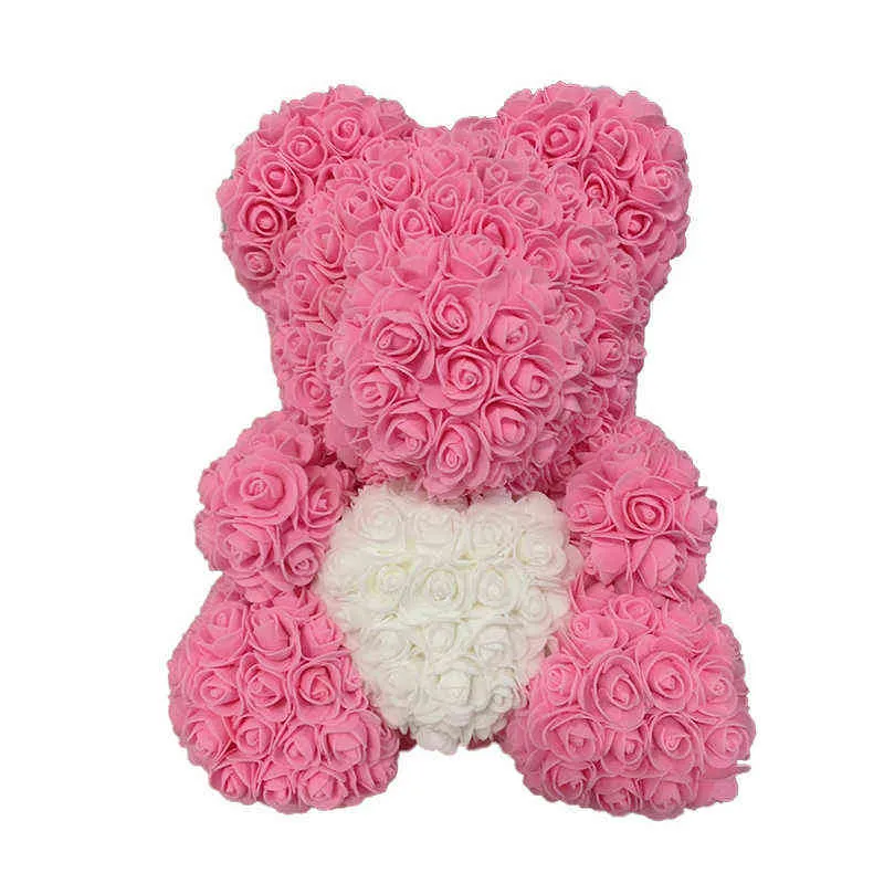 40см искусственное розовое сердце плюшевый мишка ручной медведь роз для женщин день Святого Валентина свадьба венчание подарок подарок 211108