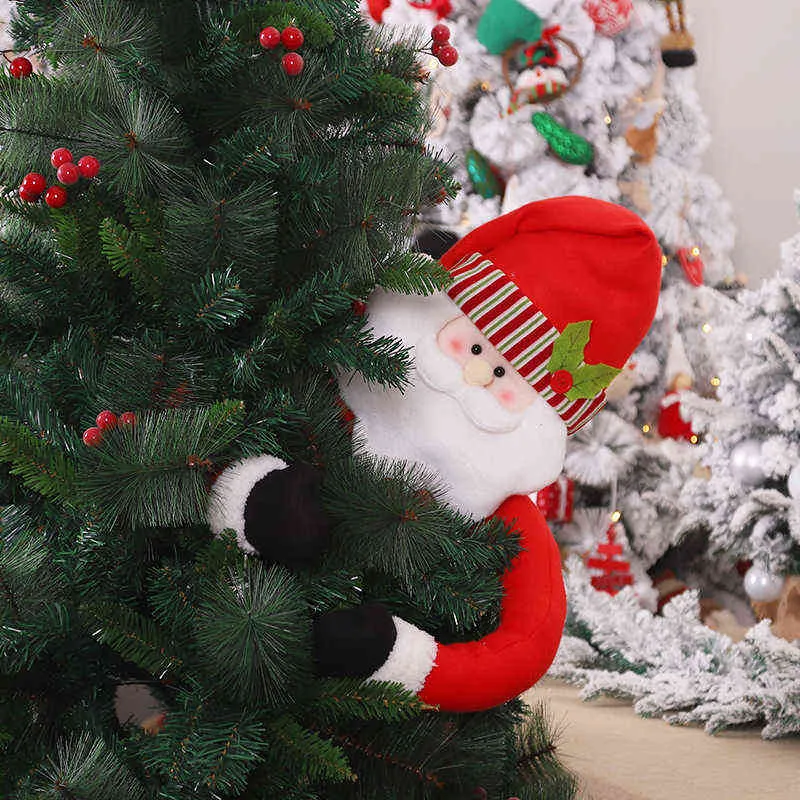 105cm Santa Claus câlins l'arbre poupée bonhomme de neige ornement d'arbre de Noël décoration festive atmosphère tissu Noël mignon pendentif décor 211104