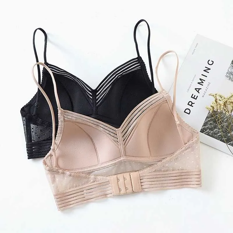 Sexy dos nu sans bretelles soutien-gorge Push Up grande taille soutiens-gorge pour femmes mince dentelle Bralette points maille Lingerie brassière bas du dos sous-vêtements Y0925