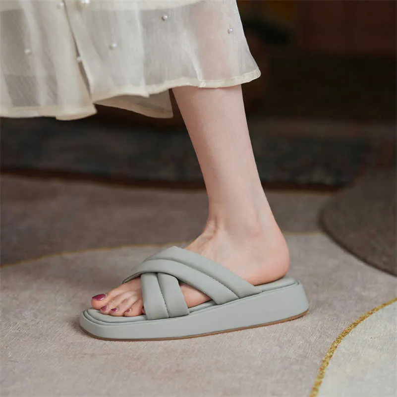 Meotina femmes pantoufles chaussures compensées Med talon sandales bout carré dames chaussures été abricot bleu chaussures de mode 210608