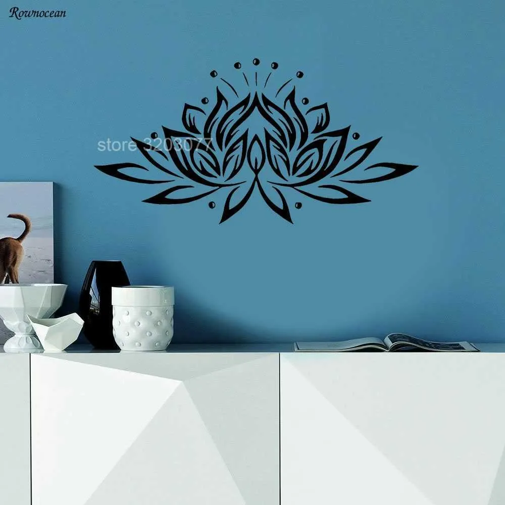 Vinylvägg Decal Bedroom Sticker Lotus Flower Yoga Studio Bohemian Decor Z205 210615