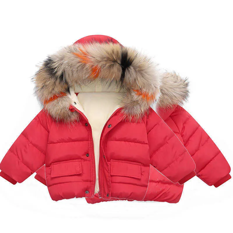 Bébé garçon fille veste d'hiver épais coton rembourré infantile enfant en bas âge fourrure manteau à capuche solide costume de neige fermeture éclair chaud bébé vêtements 2-7 ans H0909