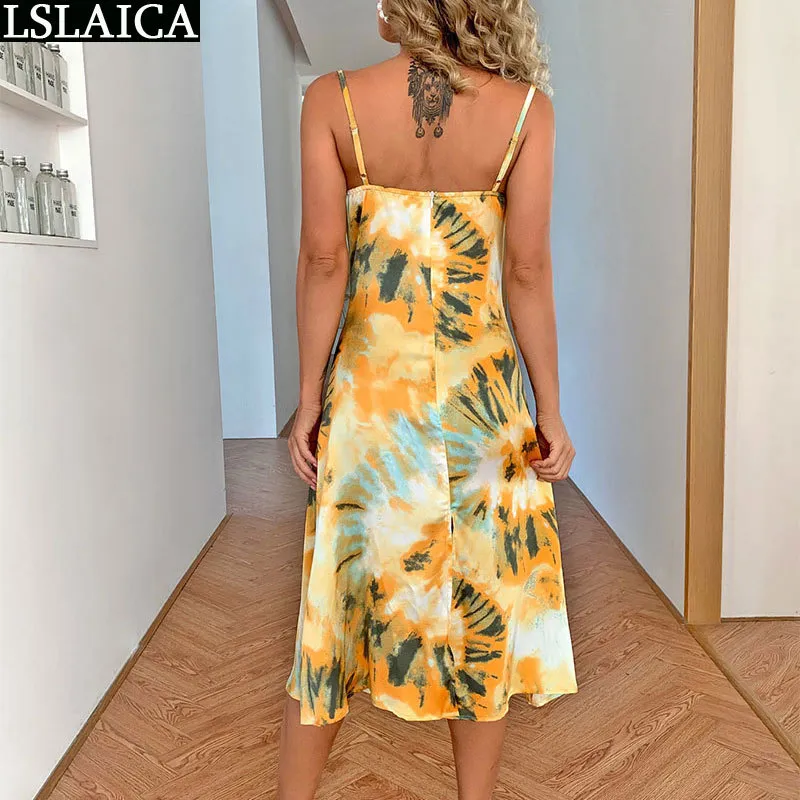 Splash Ink Printing Dresses Slim Sleeveless Backless Bohemian Women Clothing Fashion Party Club Mid-Calf Robe Longue Femme 210515