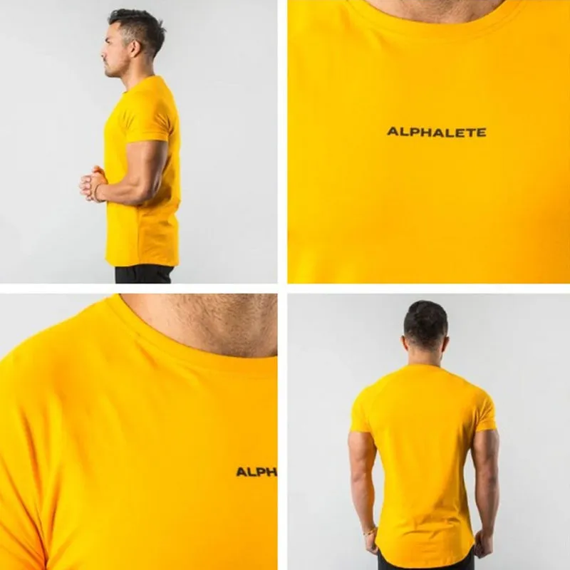 Siłownia bawełniana koszulka męska fitness trening skinny krótki rękaw t- mężczyzna kulturystyka sport tee topy lato casual odzież 220304
