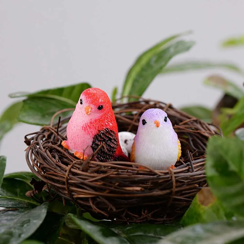 Resin Home Ornament Cute Little Birds Animal Model Figurine Glass Decor Miniature Craft Garden DIY Accessories Y0910